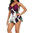 thumbnail image 3 of Sunloudy, Tankinis para mujer, dos piezas, sin mangas, con retazos, anillo conectado, Tops plisados en el pecho, Color sólido, traje de baño a juego, bragas Sunloudy  Traje de baño de moda para mujeres, 3 of 7