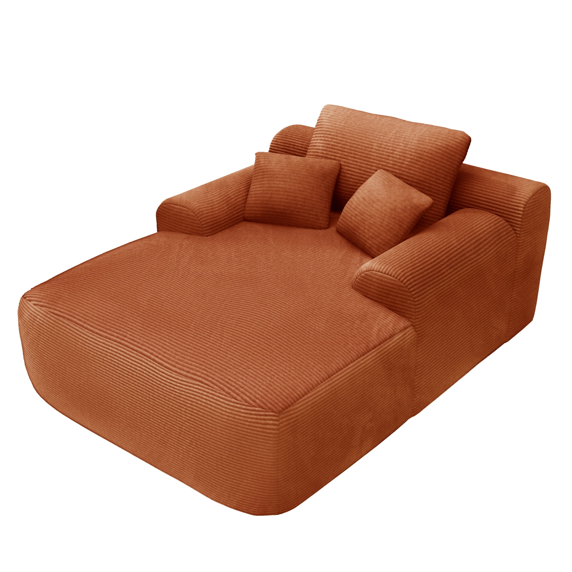 Leumius Oversized Chaise Lounge Chair Indoor, Cozy Boneless Sleeper Sofa Bed with Wide Armrest & Throw Pillows for Living Room,Bedroom,No Assembly Required,Orange(Corduroy)