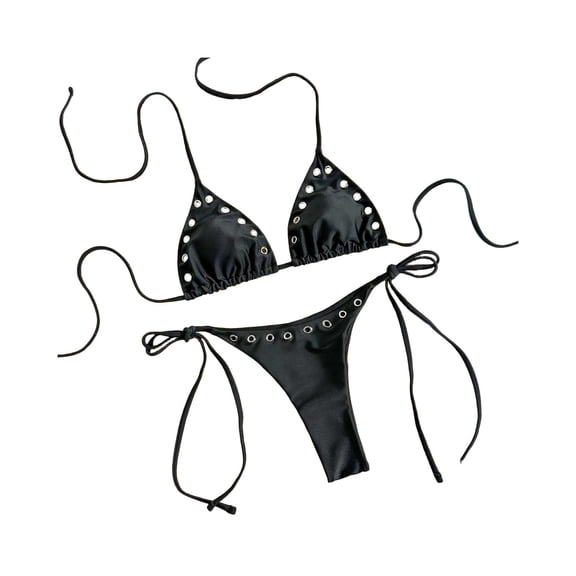 EYNMVR Womens 2 Piece Bikini Sets Grommet Eyelet String Thong Bathing Suit High Cut Triangle Micro Cheeky Swimsuits
