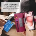 thumbnail image 2 of Allytechgroup Wallet Case for Apple iPhone 15, 9 Cards Holder + Zipper Pocket + Hand Wrist Shockproof Stand Flip Cover RFID Blocking Phone Case for Women Men, Red, 2 of 7