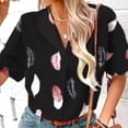 thumbnail image 1 of Camisas De Mujer Blusa de mujer de verano transpirable con botones y estampado de plumas de solapa (negro L) Cgtredaw Para estrenar, 1 of 1