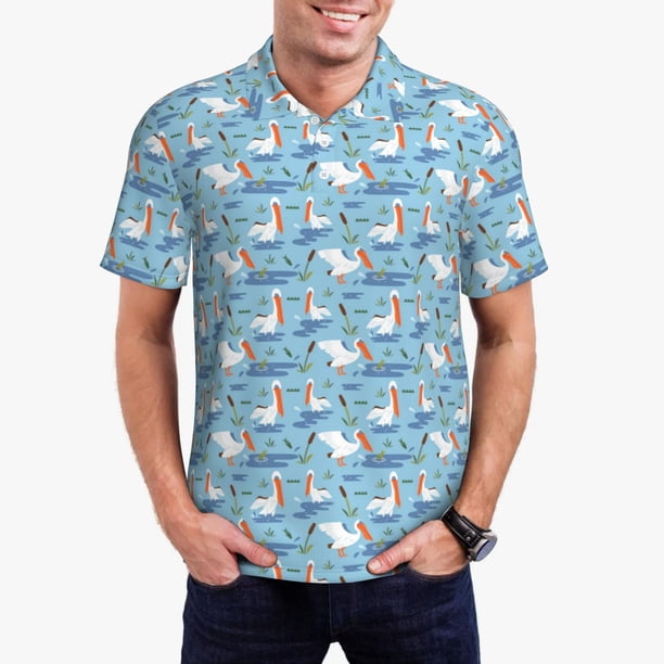 Balery Pelican Reed And Fish Camisa Polo de Hombre con Estampado, de Manga Corta y Tejido Medio, Camisa Tipo Golf Polo-3X-Large