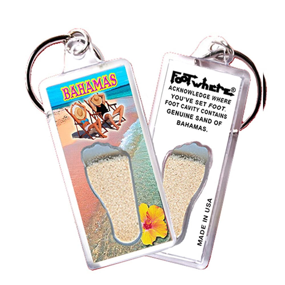 Bahamas FootWhere Souvenir Keychains. (BH100 - Assorted) 6 Piece Set.