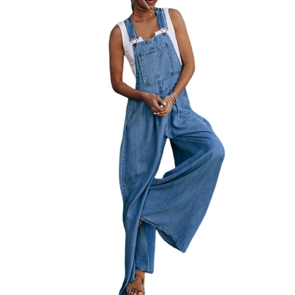 Women Casual Stretch Adjustable Denim Bib Overalls Jeans Flare Pants Jumpsuits