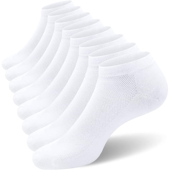 8-Pack Men's Ankle Socks – Soft Cotton Blend – Size 10-13 / 13-15 – White – Breathable – All-Weather Wear – Low Cut Comfort Casual Socks