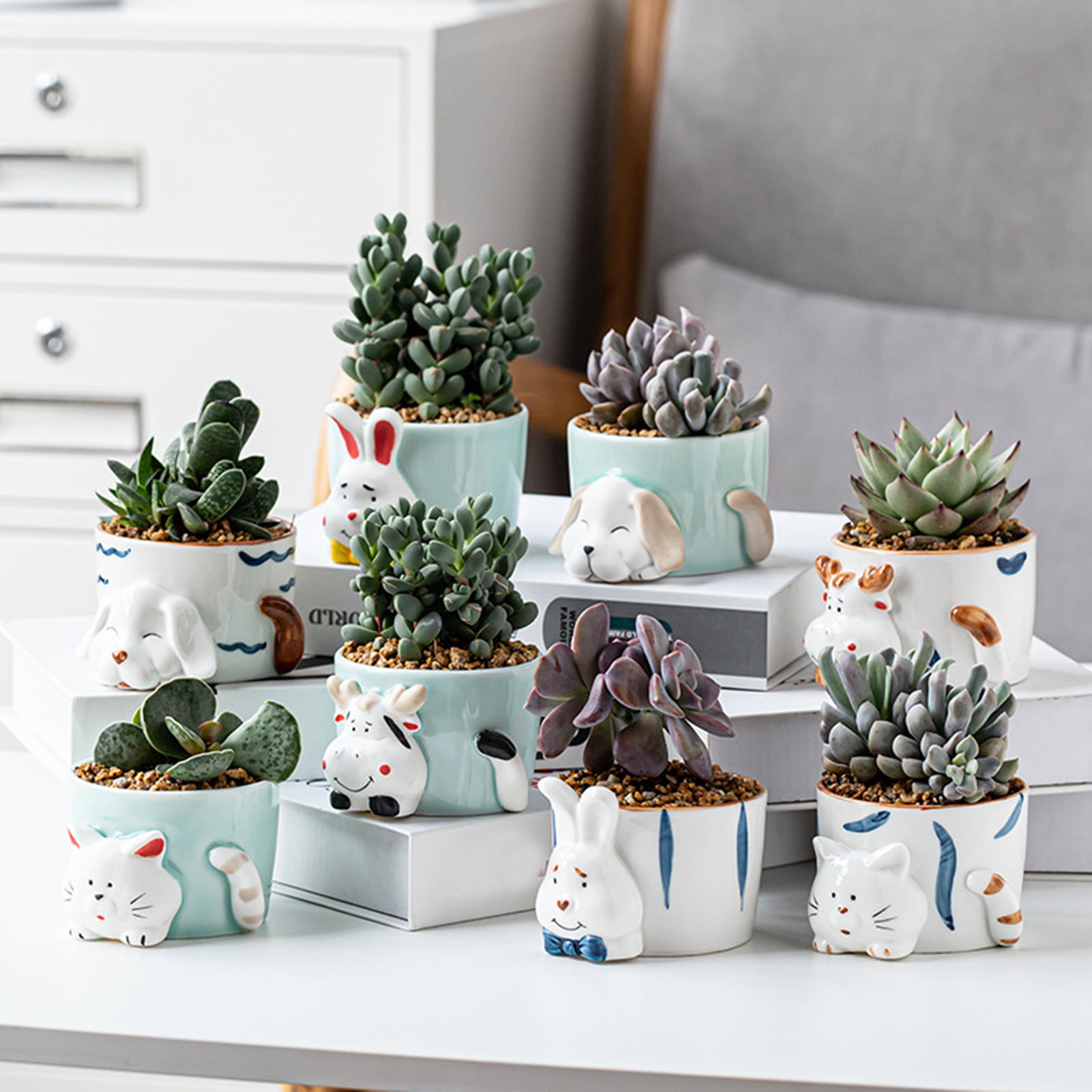 winemana Set of 4 Modern Style Marbling Ceramic Flower Pot Succulent Cactus... 