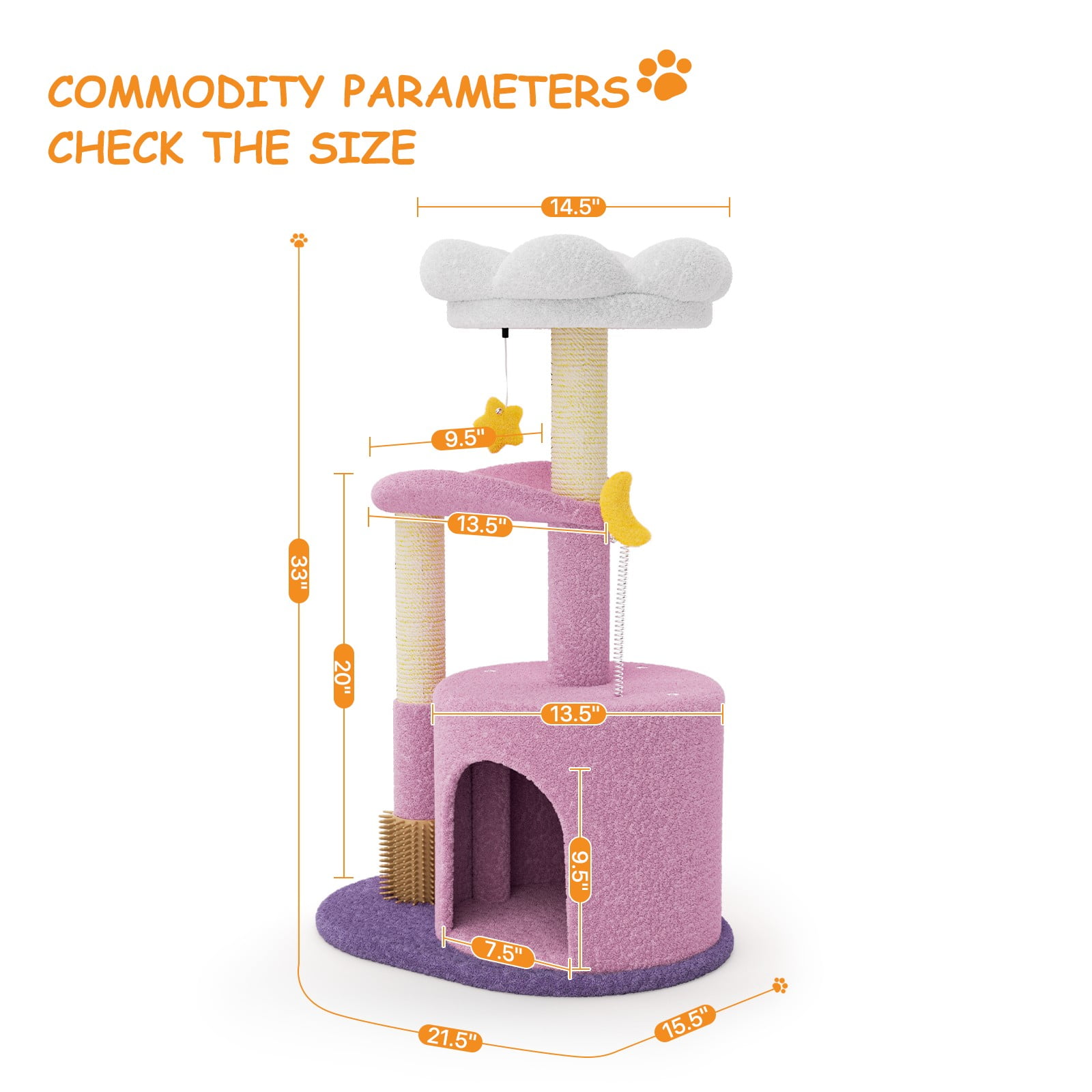 OSM 33-inch Floral Cat Tree for Indoor Cats, Compact Cat Tower with Scratching Posts, Cozy Condo, Flower Perch & Dangling Toys for Kittens & Small Cats, Purple