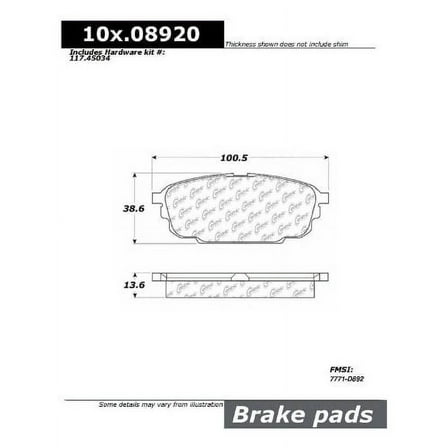 Centric Parts Disc Brake Pad P/N:103.08920