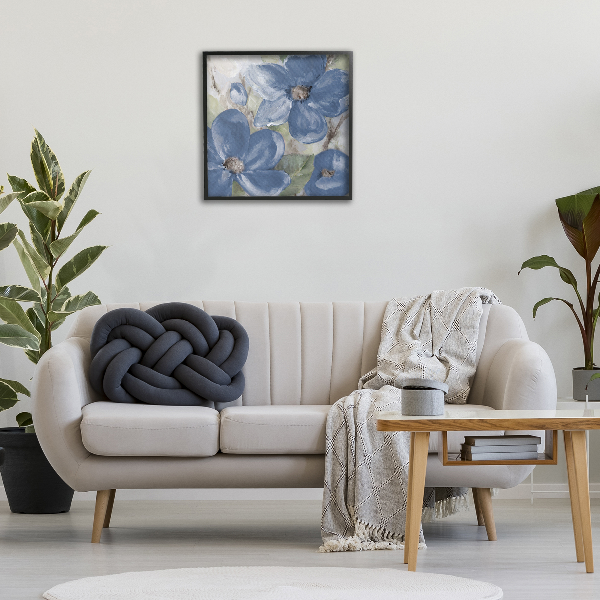Stupell Industries Silently Blue Bloom Botanical & Floral Painting Black Framed Art Print Wall Art, 24 x 24