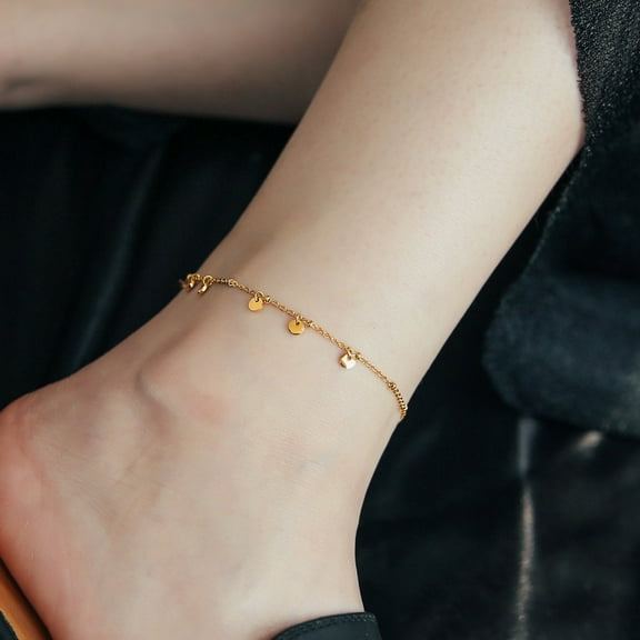 Fashion Golden Color Anklets For Women 14K Yellow Gold Heart Charm Love Jewelry For Summer Feet Accessory