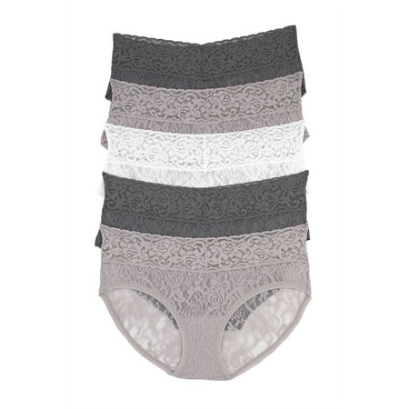 Felina | Signature Stretchy Lace Low Rise Hipster 5-Pack | Panty (Grey Haze  Medium)