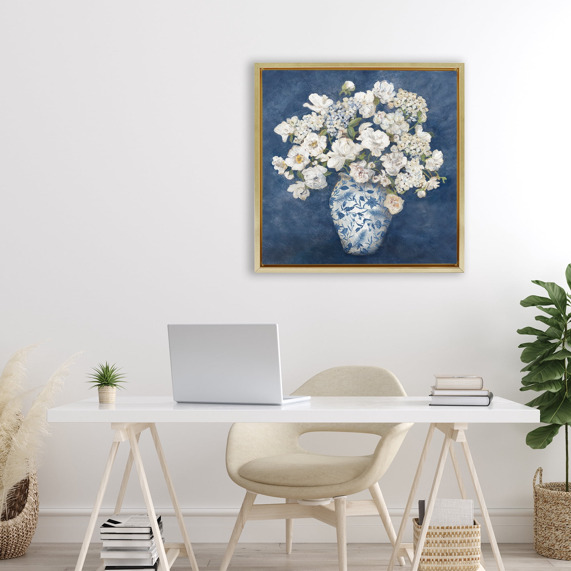Stupell Industries Classic Blue Chinoiserie Vase Gold Framed Floater Canvas Wall Art, design by Charlene Olson