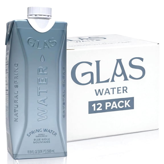 GLAS Natural Spring Water (12 Pack) 16.9 oz / 500ml | Boxed Water from the Blue Ridge Mountains | Paper-Based Bottle with Plant-Based Cap | BPA-Free, Recyclable | Bottled Spring Water Alternative
