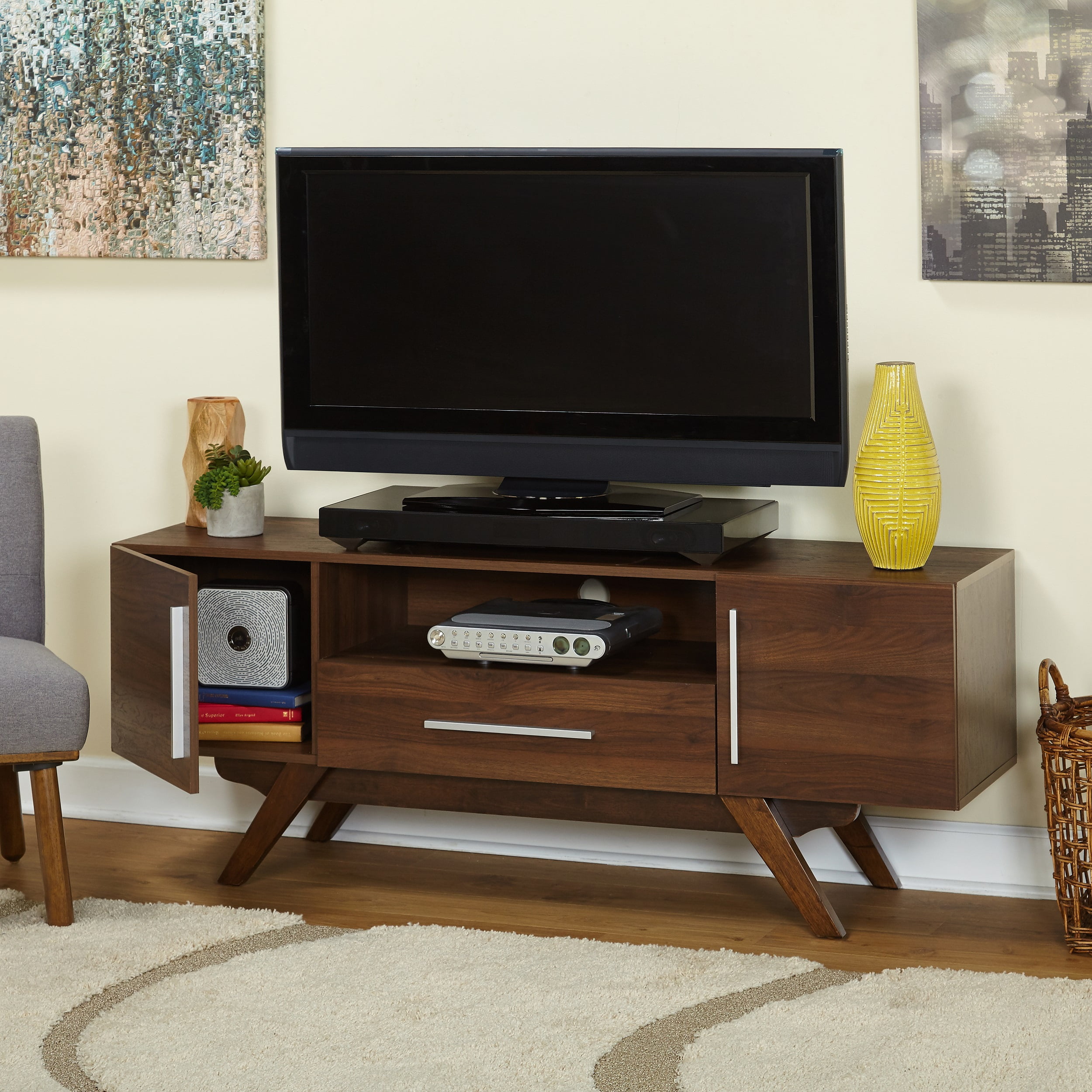 TMS Lambert Mid-Century TV Stand, Up to 64 inch TV's, Walnut