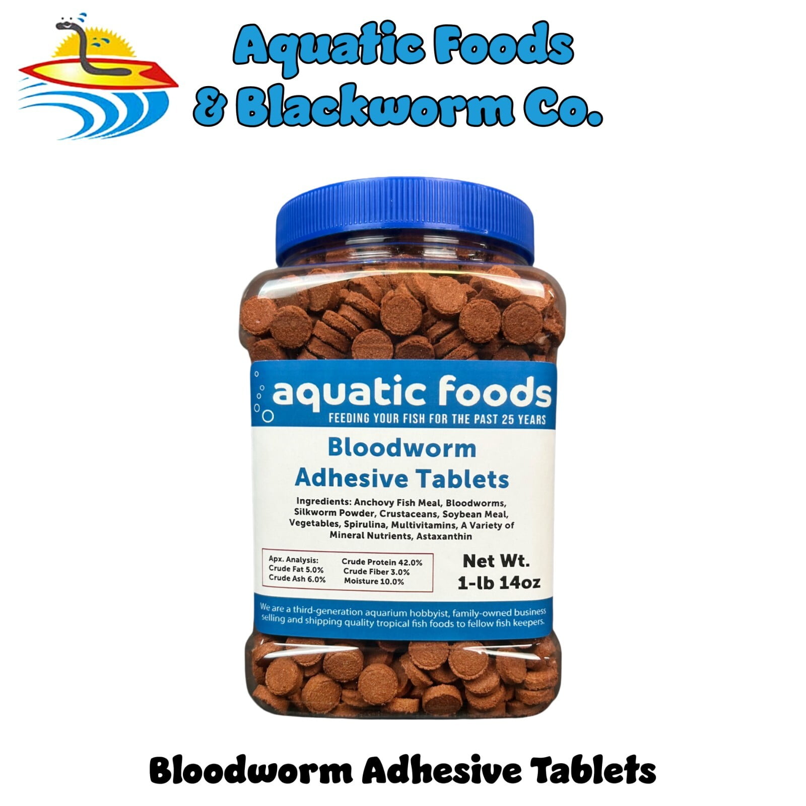 Bloodworm Glass Sticking 42% Protein Tablets for Angels, Tetras, Guppies, Cichlids, All Community Tropical Fish 1-lb 14oz Jar