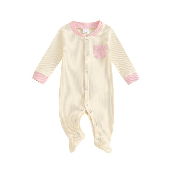 Qtinghua Newborn Baby Boy Girl Clothes Color Block Footies Romper Bodysuit Jumpsuit Button Footed Coming Home Outfits