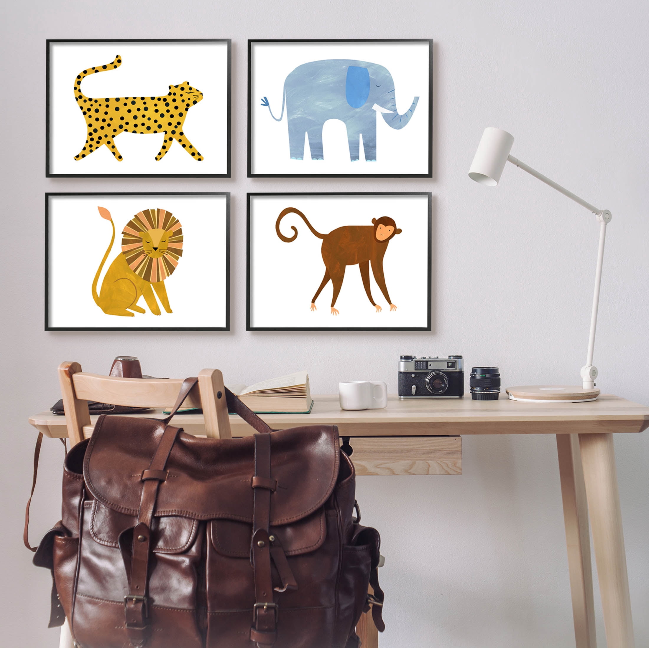 Stupell Industries Various Whimsical Wildlife Animals Graphic Art Black Framed Art Print Wall Art, Set of 4, Design by Emily Kopcik
