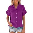 thumbnail image 4 of Kovlvoll Button down Shirts for Women Cotton Linen Casual Summer Turn down Solid Color Short Sleeve Shirt Tops, 4 of 7