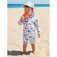 thumbnail image 4 of BemeyourBBs Toddlers Baby Boys Shark 3 Piece Swimsuit Infant Boy Bathing Suit Swim Shirt Trunk Shorts Set and Sun Hat Long Sleeve Swimwear Sunsuit UPF 50+ Rash Guard, 4 of 9
