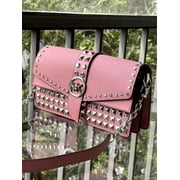 Michael Kors Greenwich Medium Studded Saffiano Leather Shoulder Bag Rose
