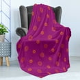 thumbnail image 4 of Sun Soft Flannel Fleece Throw Blanket, Illustration of Round Lines Nostalgic Solar on Warm Tone Backdrop, Cozy Plush for Indoor and Outdoor Use, 70" x 90", Dark Magenta and Dark Salmon, by Ambesonne, 4 of 5