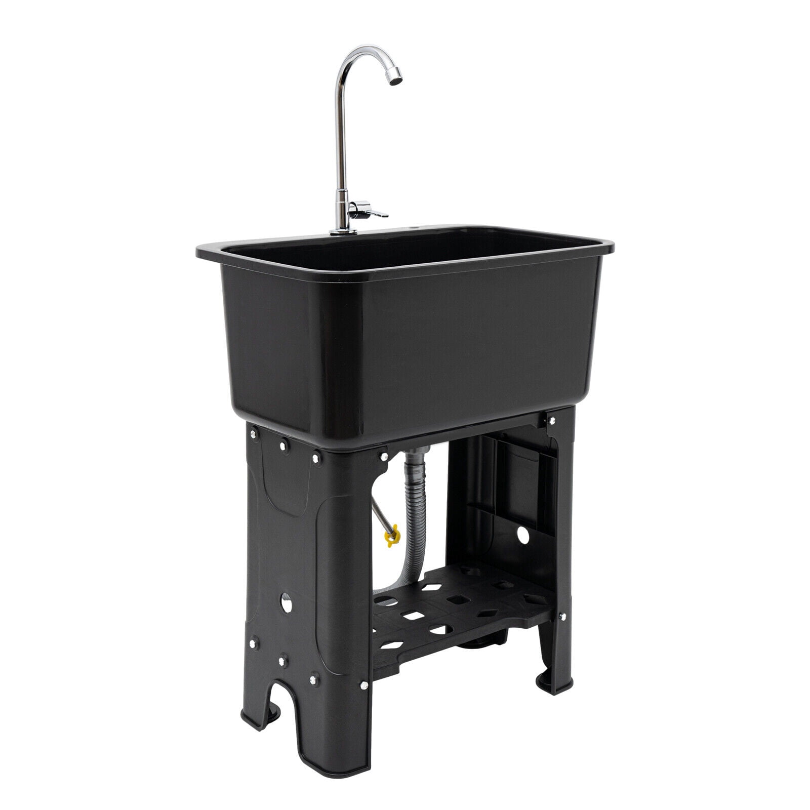 Laundry Utility Sink with Faucet Freestanding Plastic Sink with Storage Shelf Faucet Drain Kit