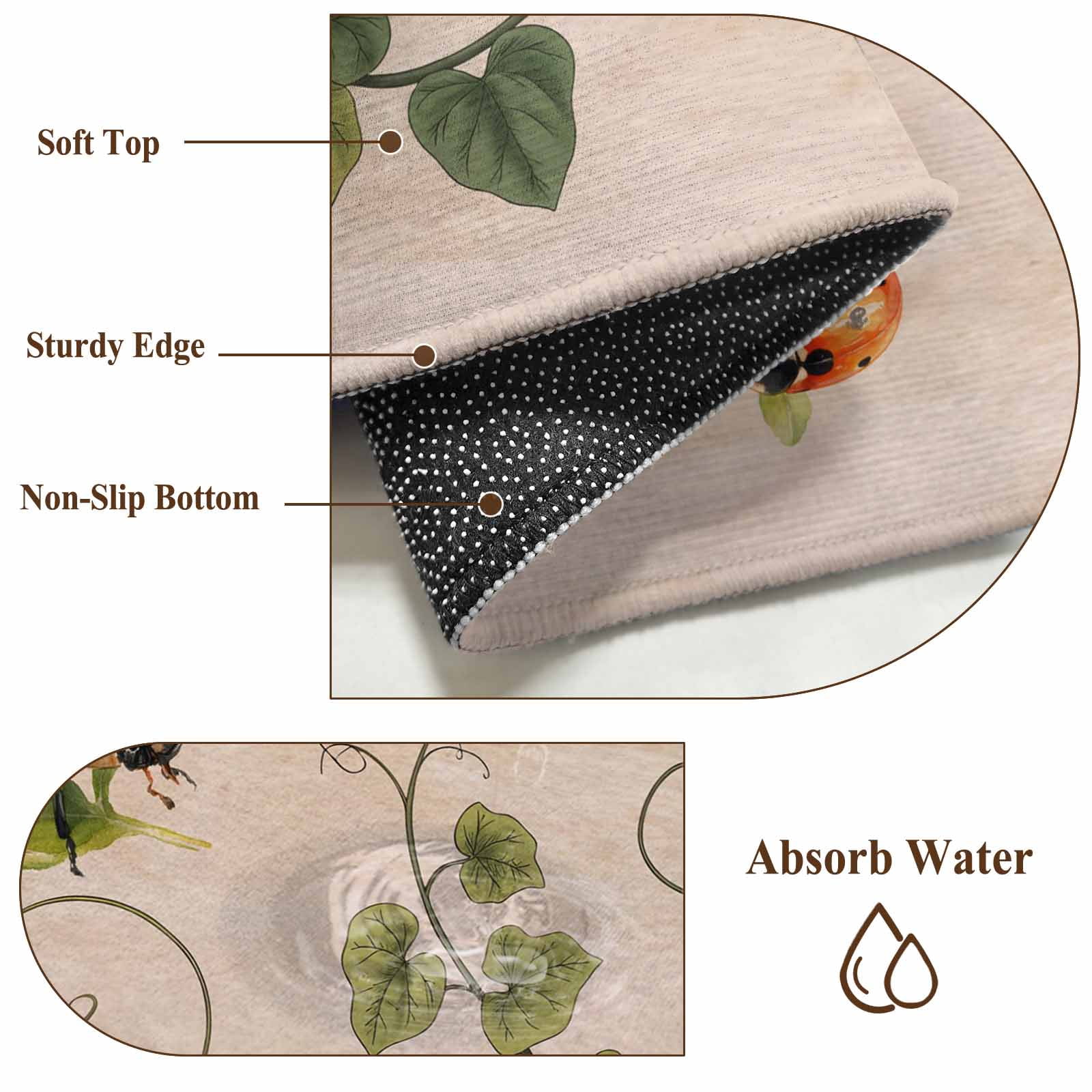 Ladybugs Eucalyptus Leaves Area Rugs 5'x7', Washable Small Throw Rugs for Laundry Room Playroom, Spring Botanical Vintage Indoor Outdoor Rug Non-Slip Low Pile Carpet Runner Reversible Floor Mats