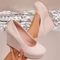 thumbnail image 2 of Gpaecead Women's Platform Wedge Heel Pumps Round Toe Solid Color Faux Suede Slip On Comfortable Dress Shoes For Office Party Daily B-Beige, 2 of 8