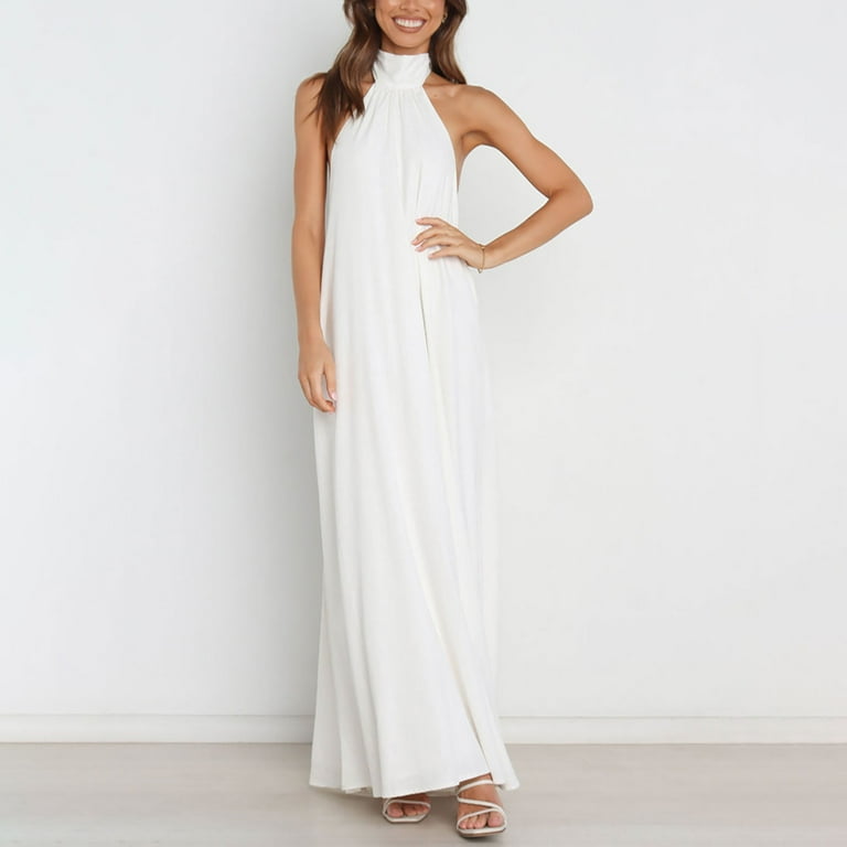 Leesechin Maxi Dresses for Women Ladies Plus Size Cross Halter Neck  Sleeveless Solid Color Cut Out Backless Flowy A Line Maxi Dress -  Walmart.com