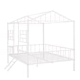 thumbnail image 4 of Metal House Bed Frame with Roof and Ladder, Full Size Low Loft Platform Bed Frame with Full-Length Guardrails and Slatted Support for Kids Teens Boys and Girls, No Box Spring Needed, White, 4 of 7