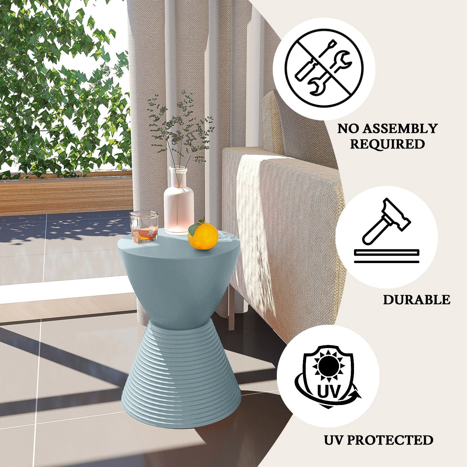 LeisureMod Side Table Modern Hourglass End Table Compact Accent Drum Table with Removable Lid for Storage Indoor and Outdoor Use Boyd Series in Dusty Blue