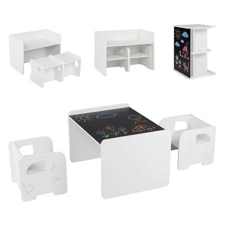 Costway 3 PCS Kids Table and Chair Set, Space-saving Toddler Table and 2 Chairs,White