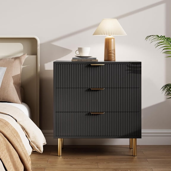 3 Drawer Dresser, Wood Chest of Drawers Organizer Storage with Gold Handle, Small Storage Cabinet,for Bedroom, Living Room,Entryway, Black