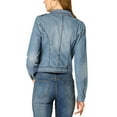 thumbnail image 3 of MODA NOVA Juniors Notched Lapel Long Sleeves Asymmetric Zip Moto Denim Jacket, 3 of 5