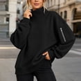 thumbnail image 6 of Mifsaly Womens Mock Neck Sweatshirt Oversized Drop Shoulder Pullover Sweatshirts with Sleeve Zipper Pocket Black,L, 6 of 7