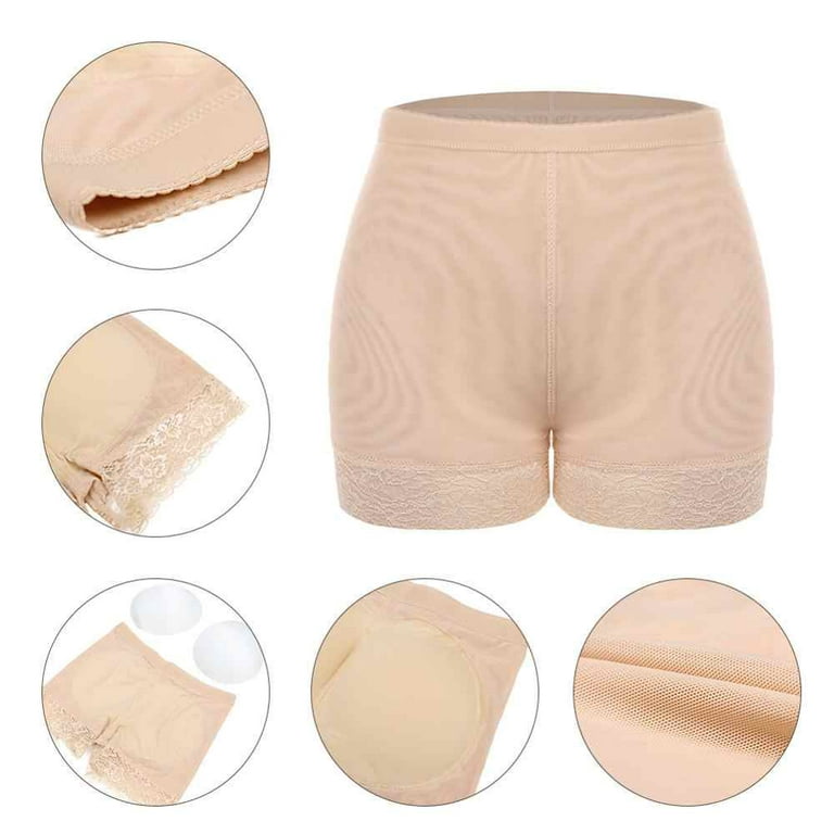 KOLCY Women Sexy Butt Lift Panties Padded Underwear Seamless Hip Enhancing  Fake Pad Briefs Boyshorts Compression Shorts Beige