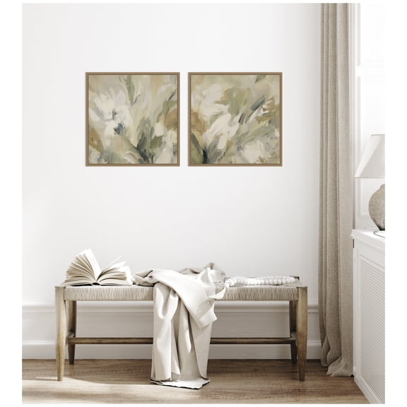 Kate and Laurel Olive Bloom No. 3 & No. 2 2 Piece Framed Canvas Wall Art Set by Amy Lighthall, Sylvie Dark Gold Modern Contemporary, Abstract Art for Wall Decor