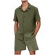 thumbnail image 1 of Mens Botón Abajo Camisa de Manga Corta Arrugas Libres Casual Deportes Cardigan Set, Color Sólido Cuello de Verano Camisa Y Pantalones Cortos, 1 of 6