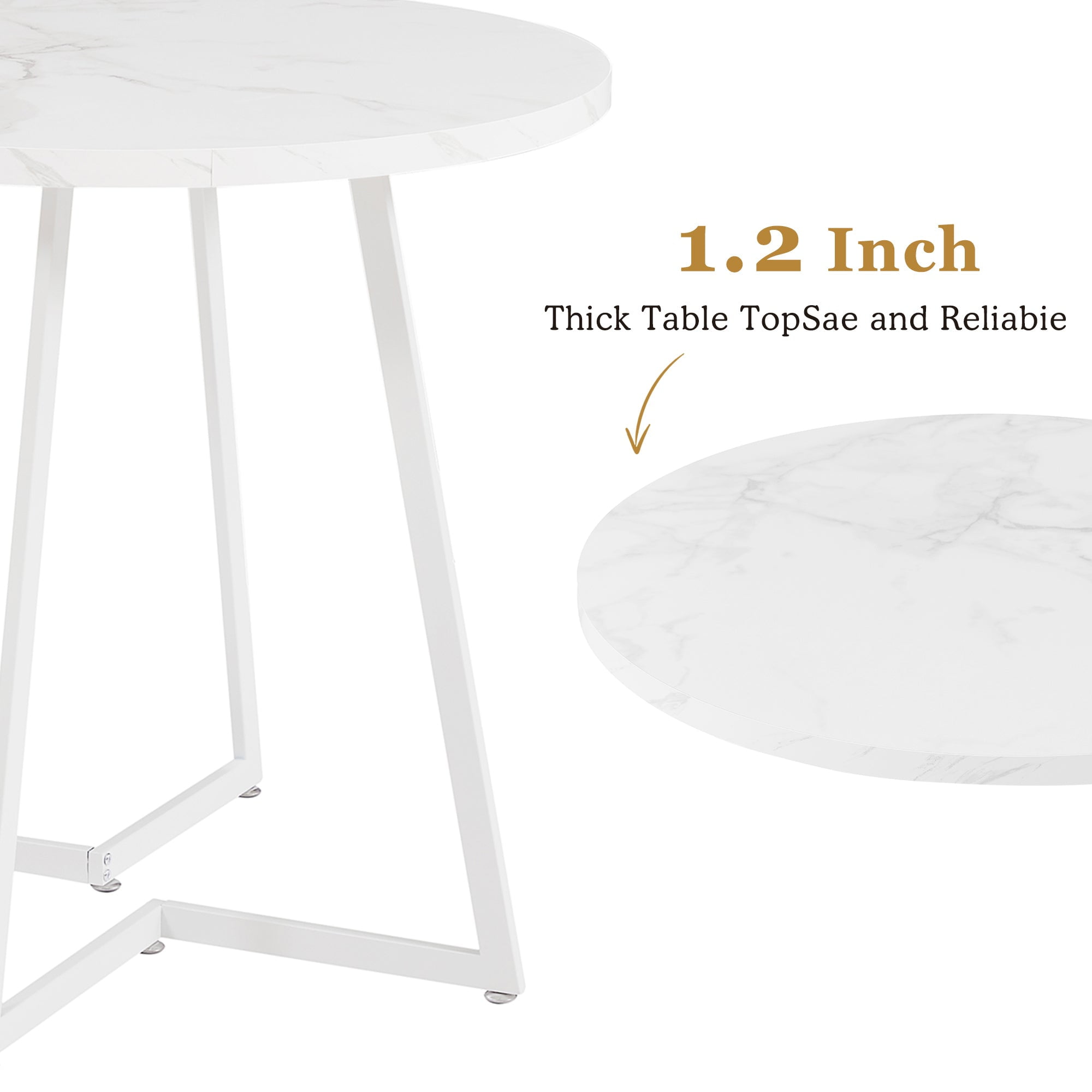 VECELO 31.5" Round Dining Table with Metal Legs for Kitchen Living Room Coffee Table Bristro Table, Marble White