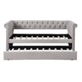 thumbnail image 3 of Twin Daybed with Trundle, Twin Size Upholstered Daybed Frame with Wood Slat Support Modern Button Tufted Sofa Bed with Nailhead Trim Dual-use Platform Frame for Bedroom Living Room, Beige, 3 of 7