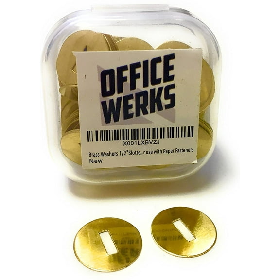 Brass Washers for Paper Fasteners, 1/2 Inch Slotted Brass Gold-Plated Round Metal Brads for Scrapbooking, Crafts, Making DIY, and More (100 Pack) by Officewerks