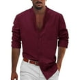 thumbnail image 2 of Camisas Para Hombre Camisas casuales de manga larga de algodón y lino con botones para hombre, camisetas de playa con manga enrollable y liso liso (Red, XXL), 2 of 3