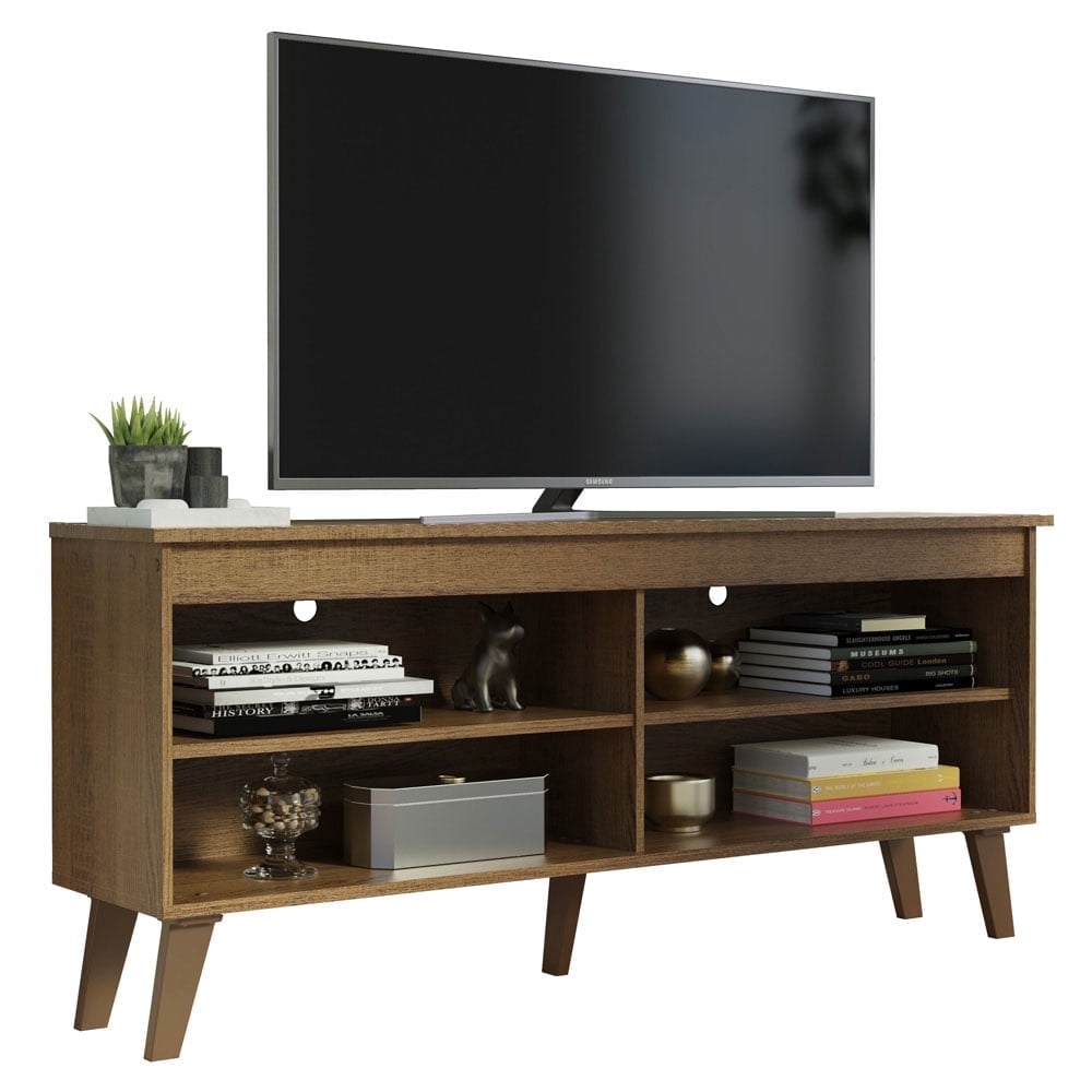 Madesa Compact TV Stand Cabinet with 4 Shelves and Cable Management for 50, 55 Inch TV Media Storage Unit Living Room and Bedroom  Wooden Television Media Console - Rustic