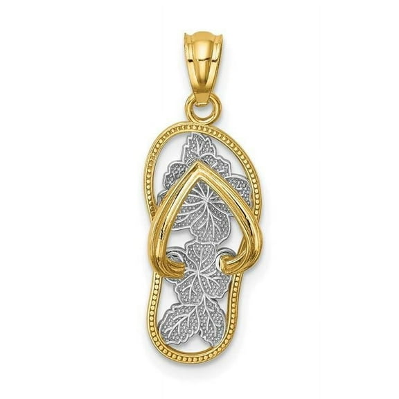 Finest Gold 14K Yellow & Rhodium with Polished Floral Flip Flop Pendant