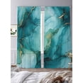 thumbnail image 3 of Turquoise Ombre Marble Sheer Curtains 108 Inch Length 2 Panels Set for Living Room/Bedroom, Modern Ink Painting Abstract Semi Curtain Sheers Drapes Rod Pocket Curtains Window Treatment 52''x108''x2, 3 of 7