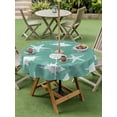 thumbnail image 4 of Outdoor Tablecloth with Umbrella Hole for Patio/Picnic/Party/Camping, Green Coastal Waterproof Table Cloth Round Cover Washable, Summer Ocean Nautical Starfish Shells (Dia 60"), 4 of 9
