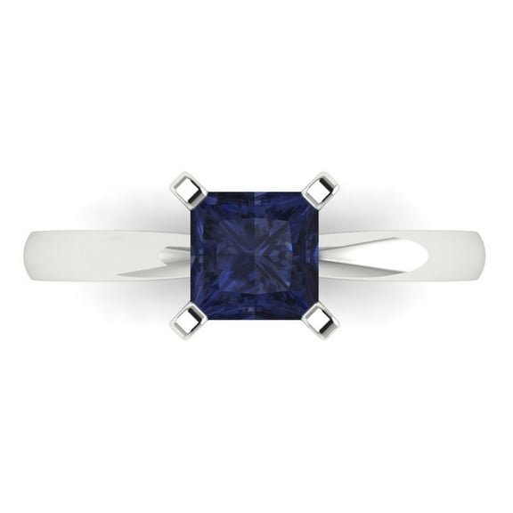 Clara Pucci 14K White Gold 1ct BlueSapphire Solitaire Ring for Women