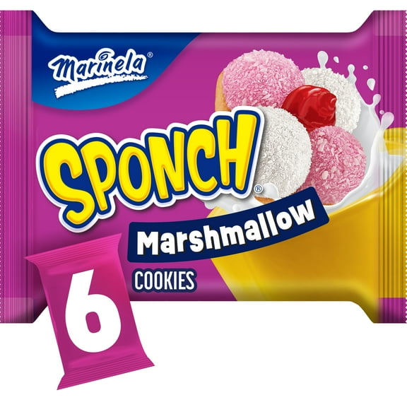 Marinela Sponch Coconut and Strawberry Marshmallow Cookies, 6 packs, Cookies, 9.54 oz Bag