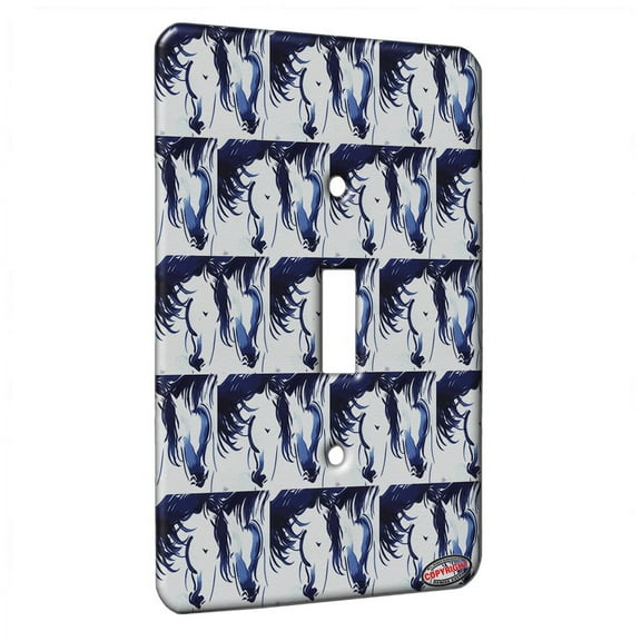 KuzmarK™ Single Gang Toggle Switch Wall Plate - Abstract Horses in Indigo Blue Horse Modern Art by Denise Every