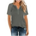 thumbnail image 4 of CLOISE Short Sleeve T Shirts for Women Plus Size Tops Button Crewneck Casual Pullover Solid Color Loose Summer Blouses Gray, 4 of 8